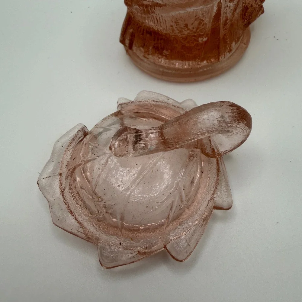 Pink‎ Pressed Glass Mustard Jar with Lid Vintage Style Condiment Server